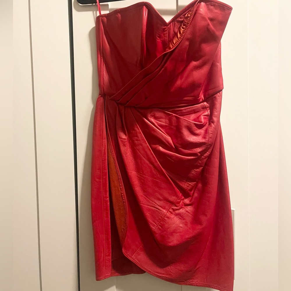 Red leather dress